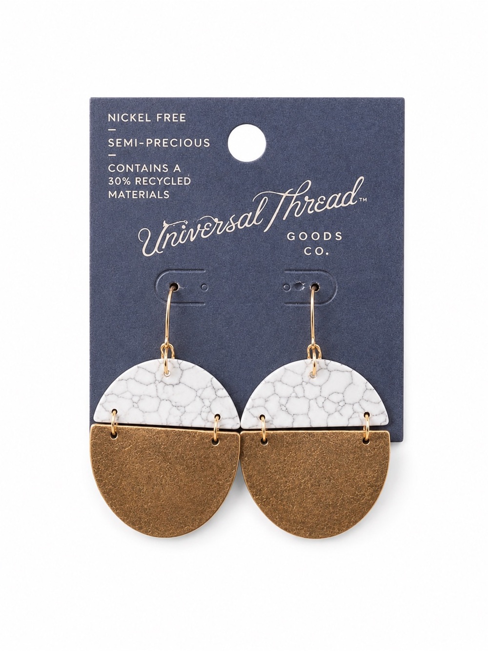 Universal Thread Boho White Marble and Brass-Tone Half-Moon Dangle Earrings